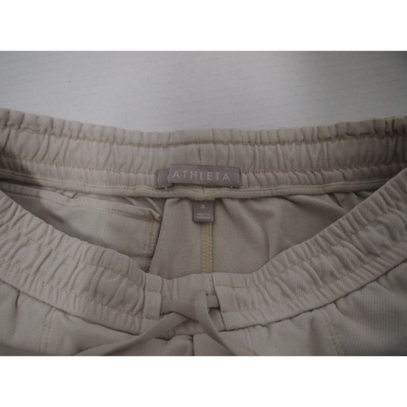 Athleta Womens Shorts 4 Drawstring Soft Zipper Pockets Beige 4" Inseam - Picture 3 of 5